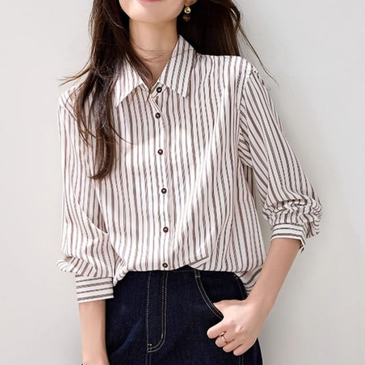 Striped Button-Front Shirt with Collar and Long Sleeves
