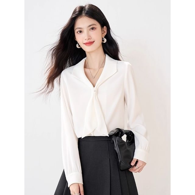 V-Neck Plain Blouse with Extended Sleeves