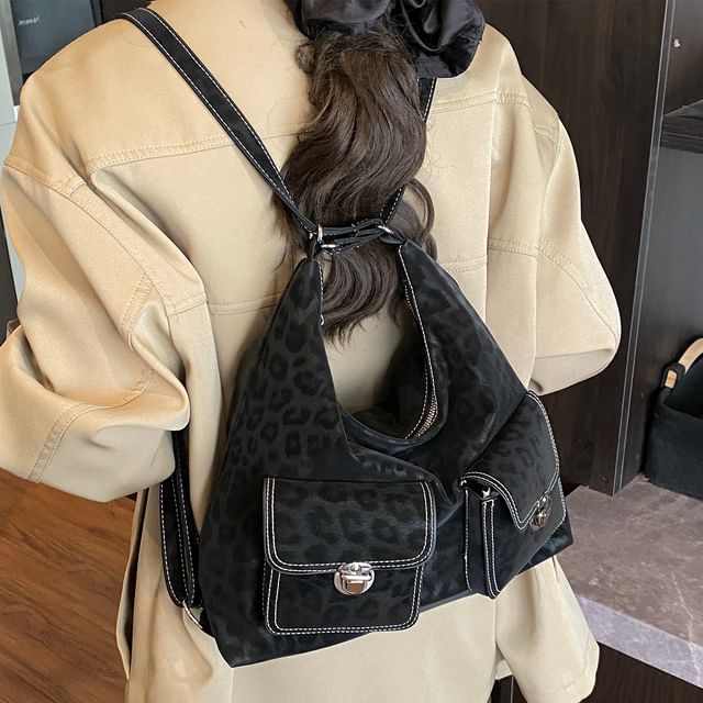 Faux Leather Leopard Print Shoulder Bag
