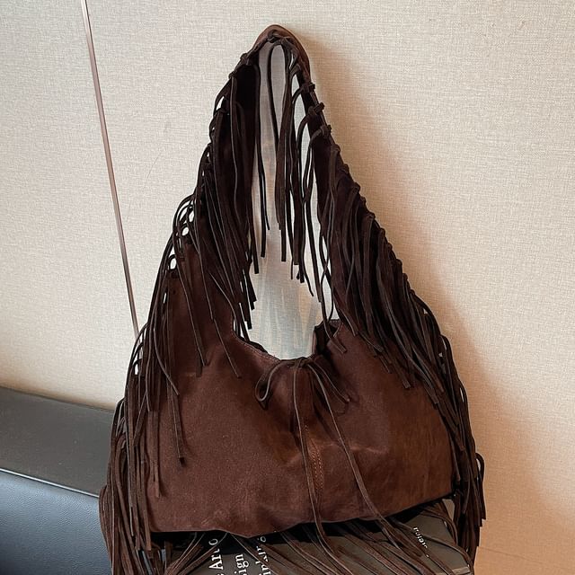 Faux Suede Fringe Shoulder Bag