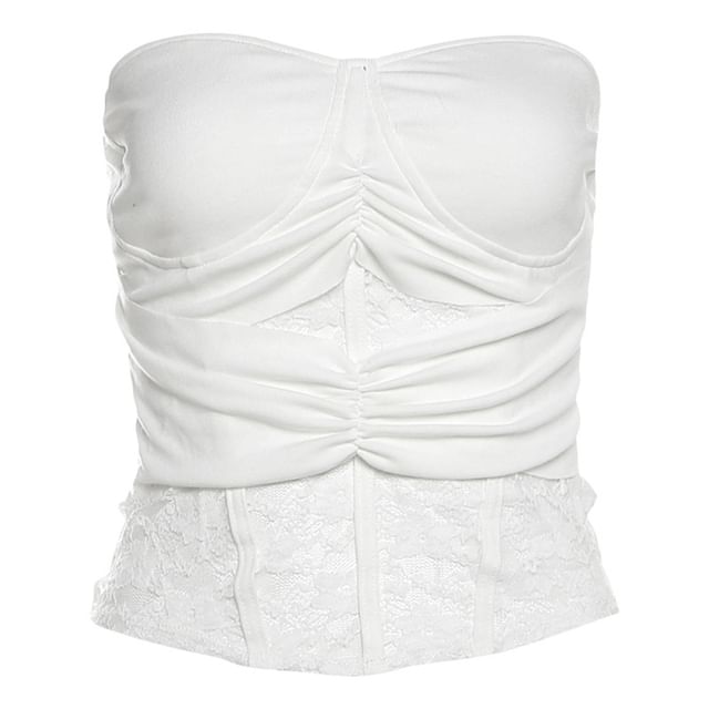 Ruched Lace Panel Tube Top