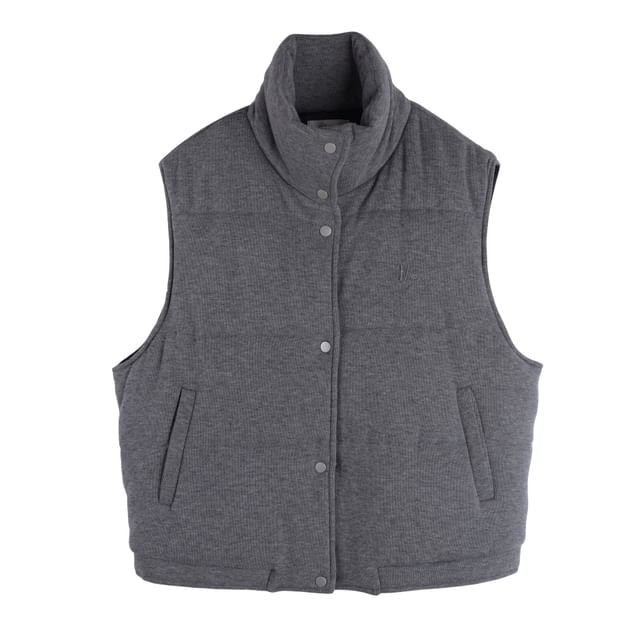Melange Padded Button Vest with Stand Collar, Pullover and Baggy Sweatpants