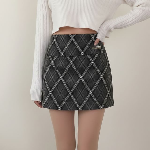 High Waist Plaid Mini A-Line Skirt