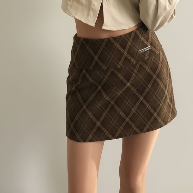 High Waist Plaid Mini A-Line Skirt