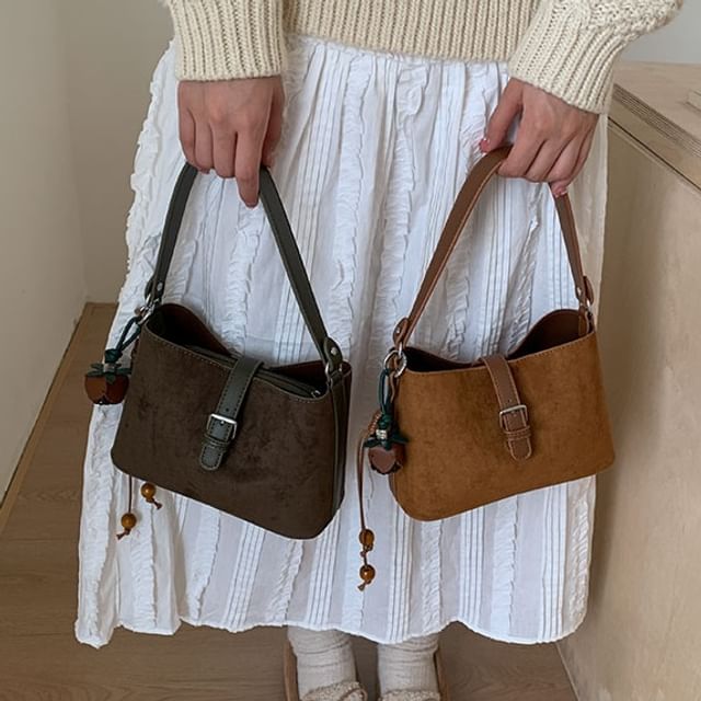 Buckled Faux Suede Shoulder Bag
