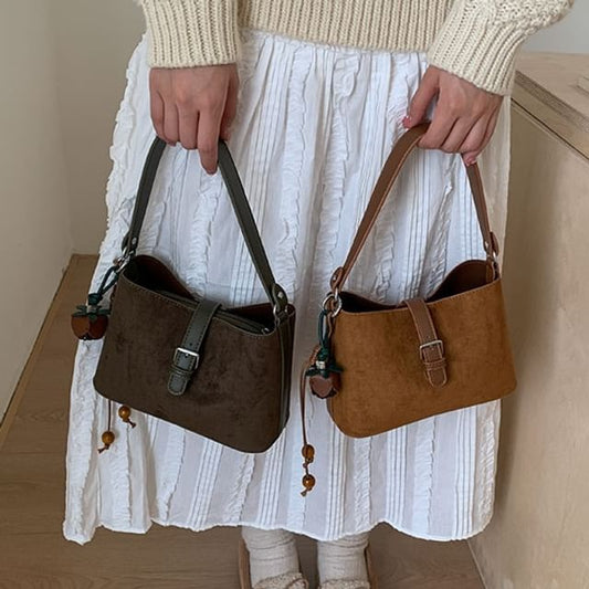 Buckled Faux Suede Shoulder Bag