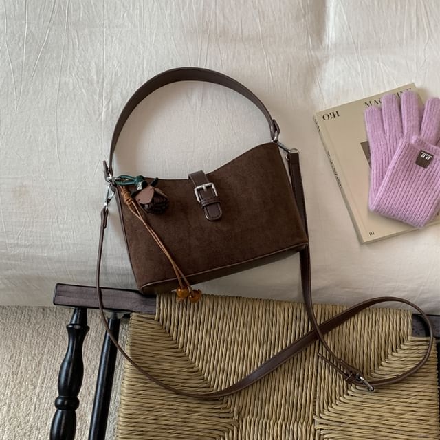 Buckled Faux Suede Shoulder Bag