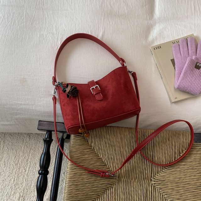 Buckled Faux Suede Shoulder Bag