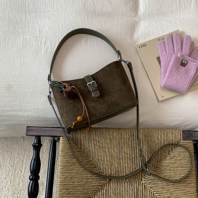 Buckled Faux Suede Shoulder Bag