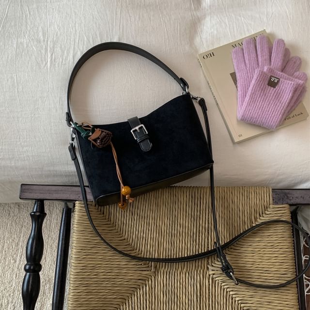 Buckled Faux Suede Shoulder Bag