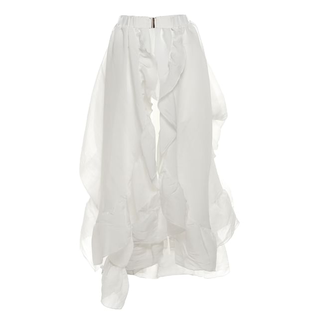 Square-Neck Crop Top with Elbow Sleeves and High-Waist Plain Maxi A-Line Skirt and Undershorts
