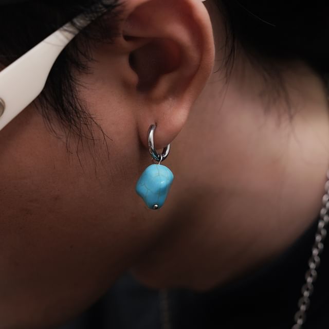 Stainless Steel Faux Turquoise Hoop Drop Earring
