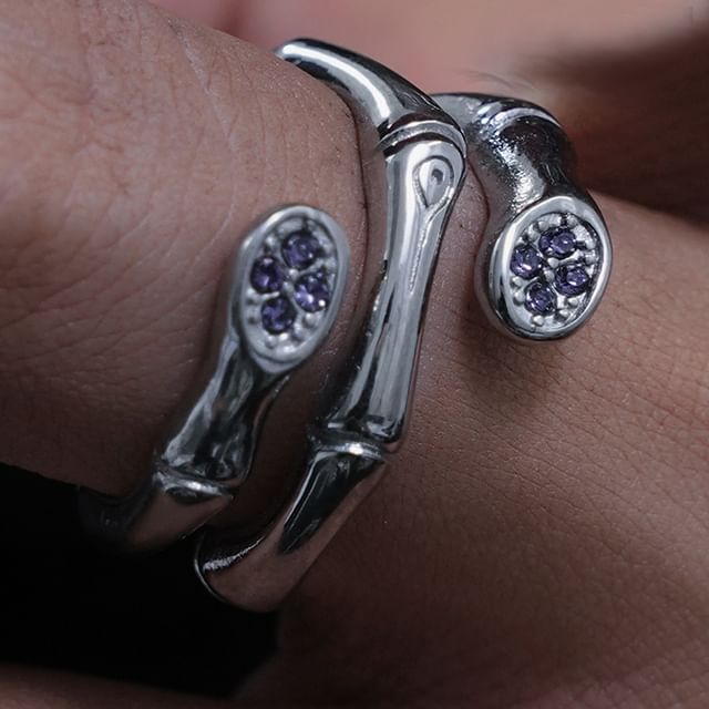 Stainless Steel Rhinestone Silver Tone Ring / Set