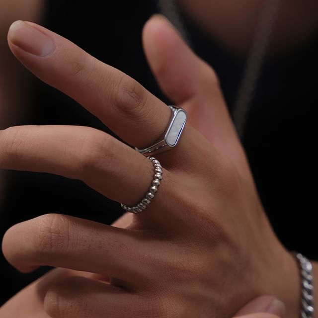 Stainless Steel Mother of Pearl / Beaded Ring / Set