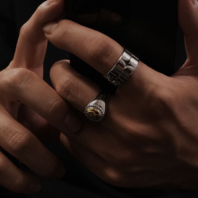 Stainless Steel Two Tone Cabochon Ring