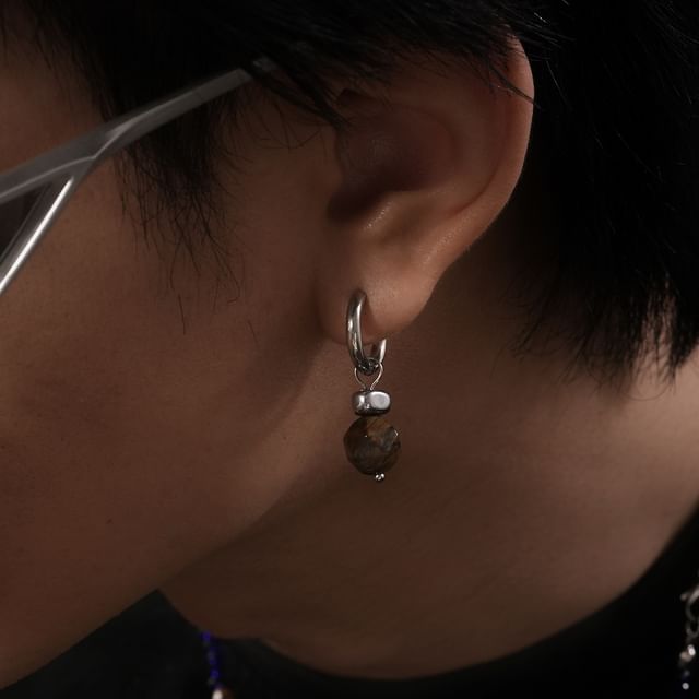Stainless Steel Beaded Hoop Drop Earring