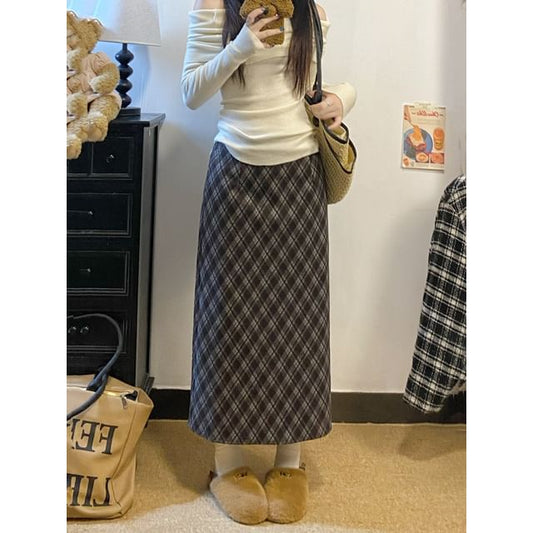 Plaid Midi A-Line Skirt