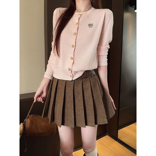 Plaid Mini Skirt, Cardigan & Barn Jacket Set