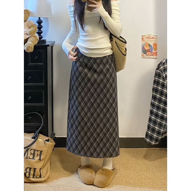 Plaid Midi A-Line Skirt