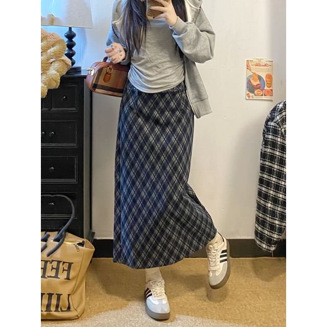 Plaid Midi A-Line Skirt
