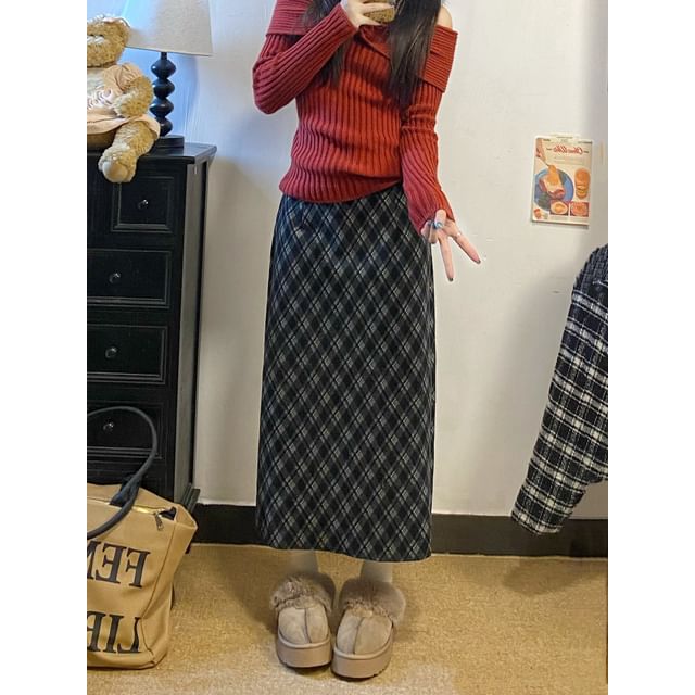 Plaid Midi A-Line Skirt