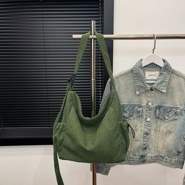 Corduroy Ribbed Plain Shoulder Bag