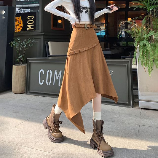 Asymmetrical Faux Suede A-Line Skirt
