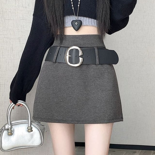 High Waist Thick Belt Detail Mini A-Line Skirt