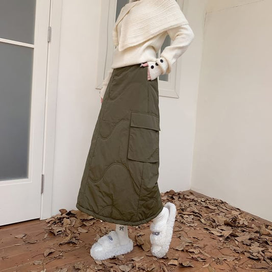 Quilted Midi A-Line Cargo Skirt