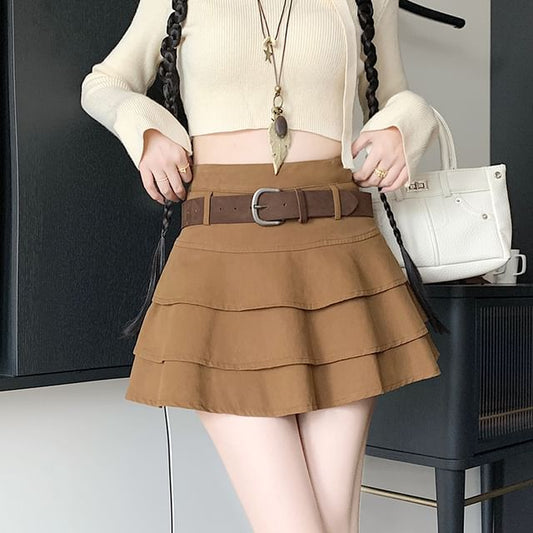 Tiered Ruffle Mini A-Line Skirt