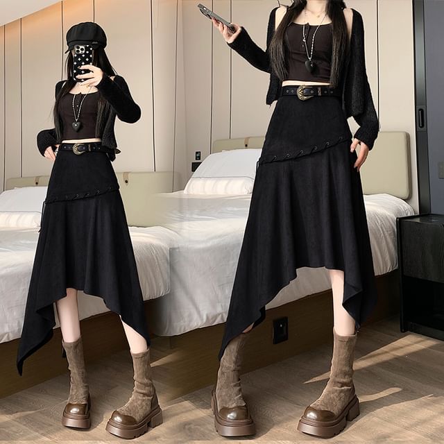 Asymmetrical Faux Suede A-Line Skirt