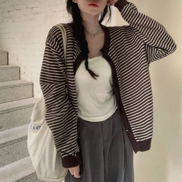 Round Neck Striped Cardigan
