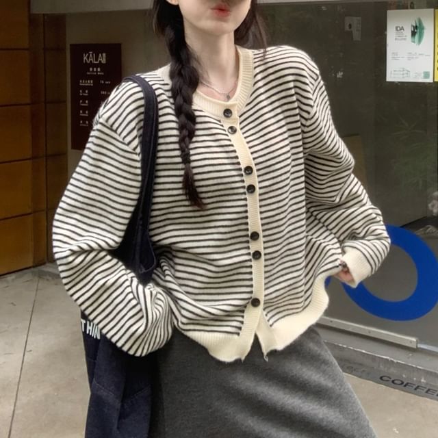 Round Neck Striped Cardigan