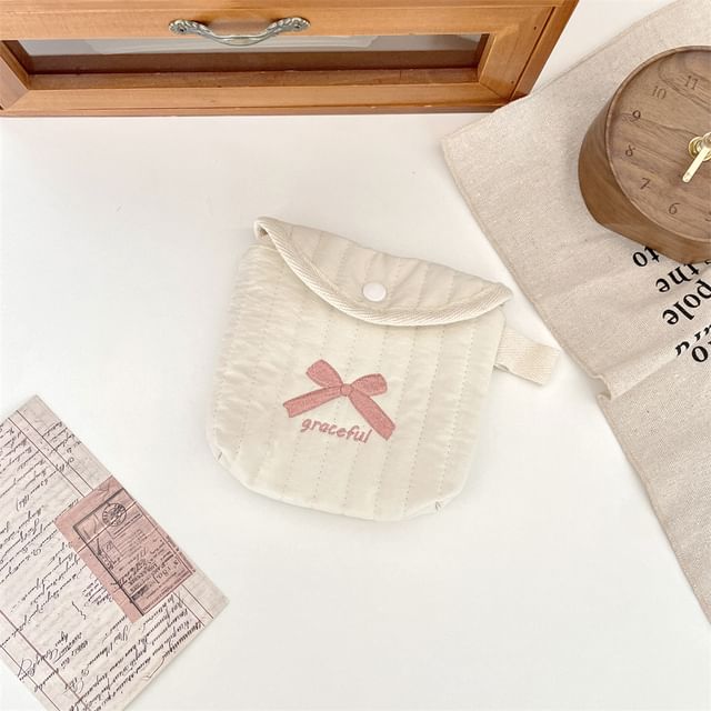 Bow Embroidered Fabric Sanitary Pouch (Various Designs)