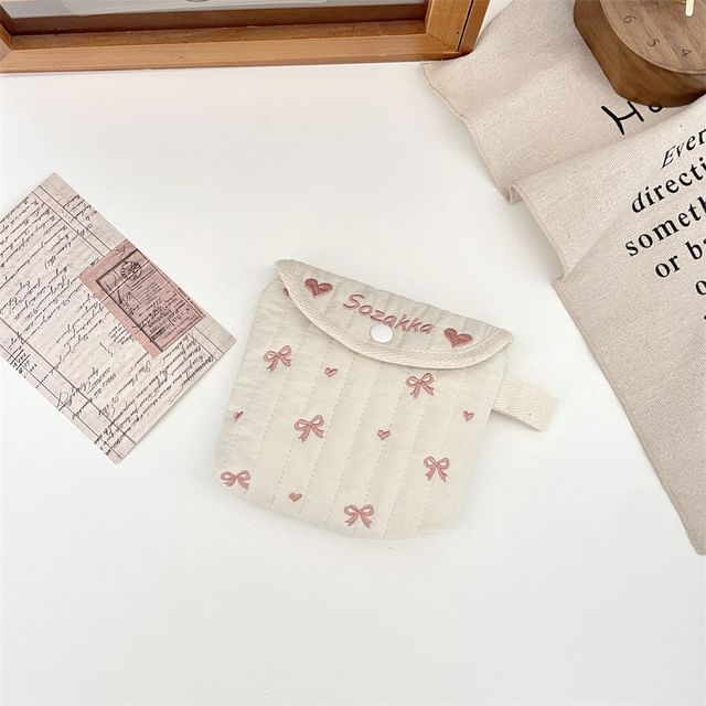 Bow Embroidered Fabric Sanitary Pouch (Various Designs)