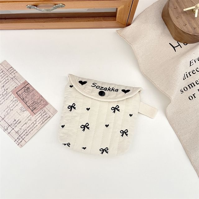 Bow Embroidered Fabric Sanitary Pouch (Various Designs)