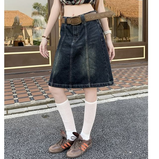 High Waist Denim A-Line Skirt