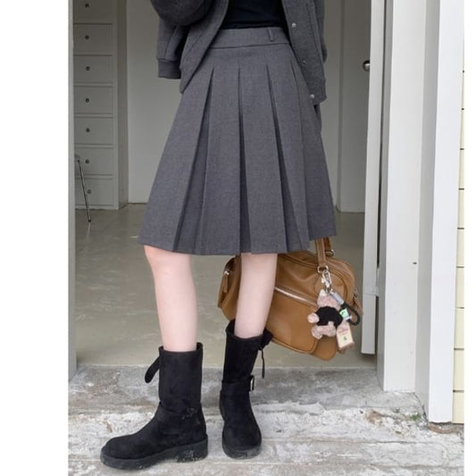 High Rise Pleated A-Line Skirt