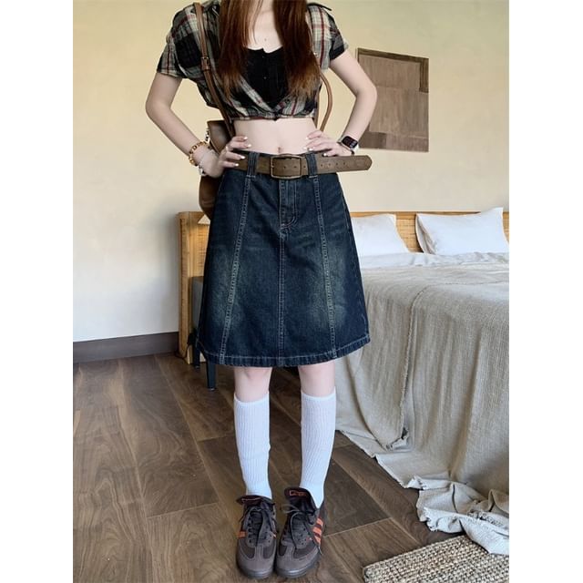 High Waist Denim A-Line Skirt