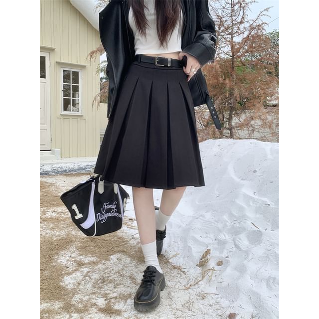 High Rise Pleated A-Line Skirt
