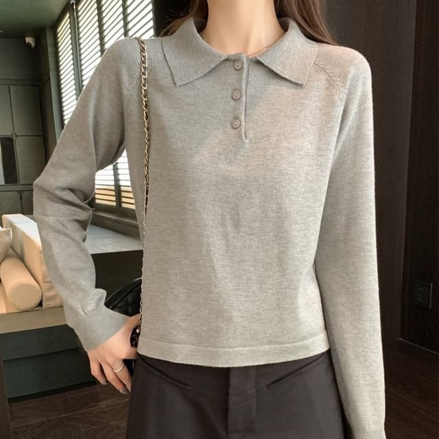 Knit Polo Shirt with Long Sleeves