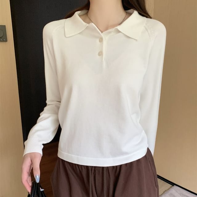 Knit Polo Shirt with Long Sleeves