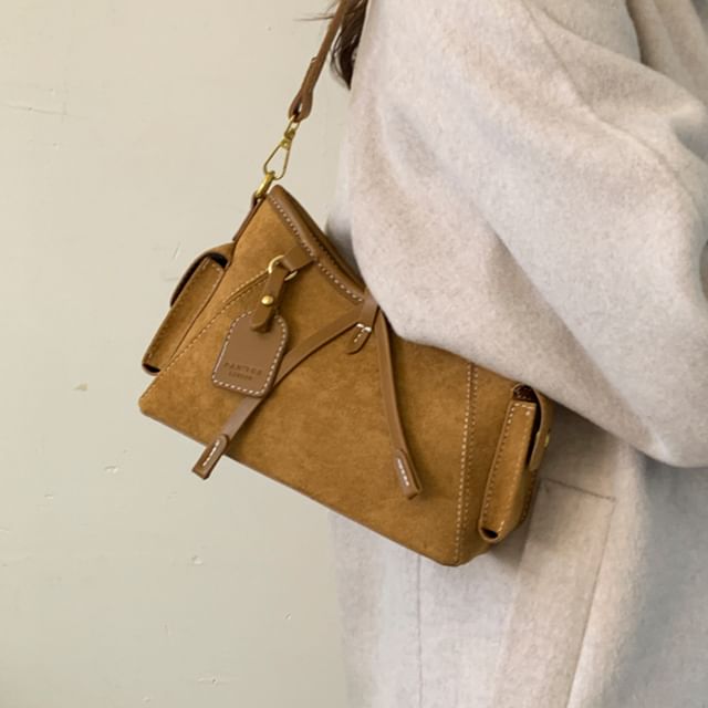 Flap Pocket Faux Suede Shoulder Bag