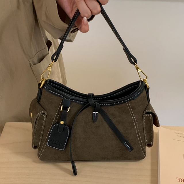 Flap Pocket Faux Suede Shoulder Bag