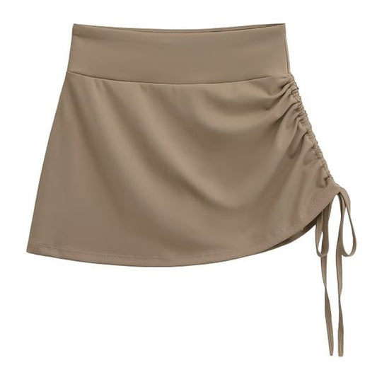 High Waist Plain Drawstring Mini A-Line Skirt