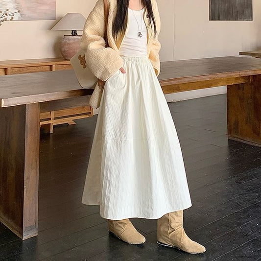 Elastic Waist Tiered Midi A-Line Skirt