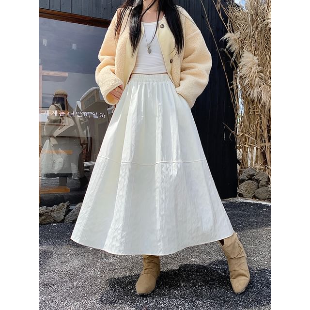 Elastic Waist Tiered Midi A-Line Skirt