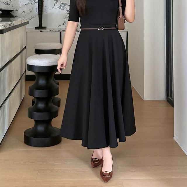 High Waist Plain Maxi A-Line Skirt
