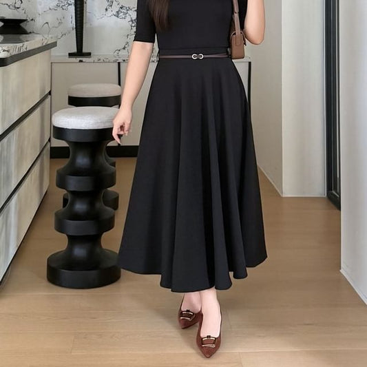 High Waist Plain Maxi A-Line Skirt