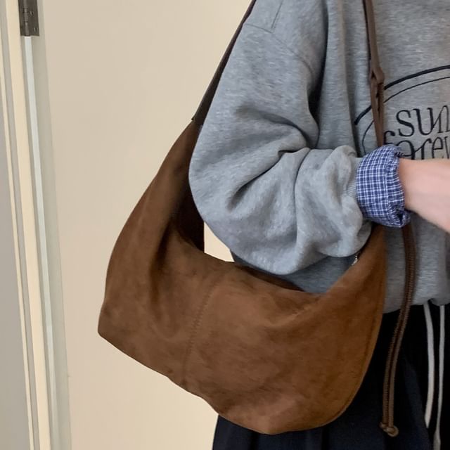 Faux Suede Plain Shoulder Bag